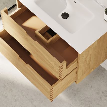 Mobile da bagno con lavabo GRIBSKOV 80 cm beige/rovere/bianco
