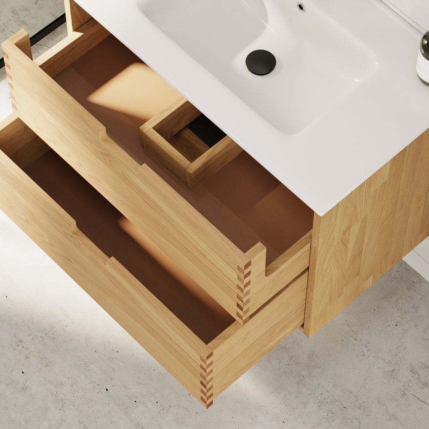 Mobile da bagno con lavabo GRIBSKOV 80 cm beige/rovere/bianco