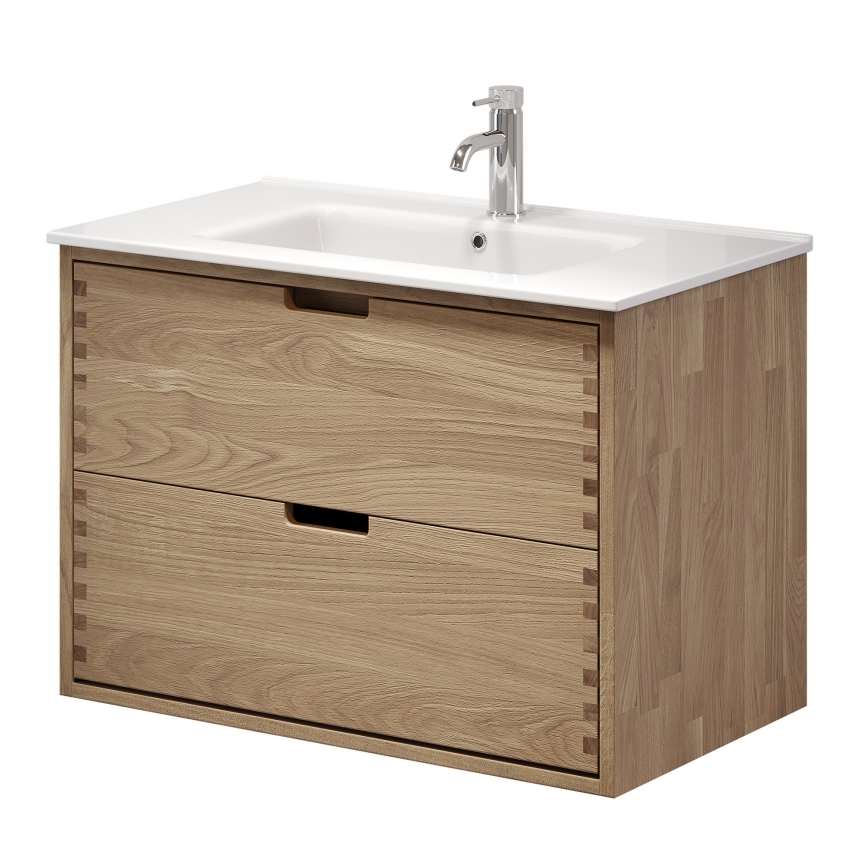 Mobile da bagno con lavabo GRIBSKOV 80 cm beige/rovere/bianco