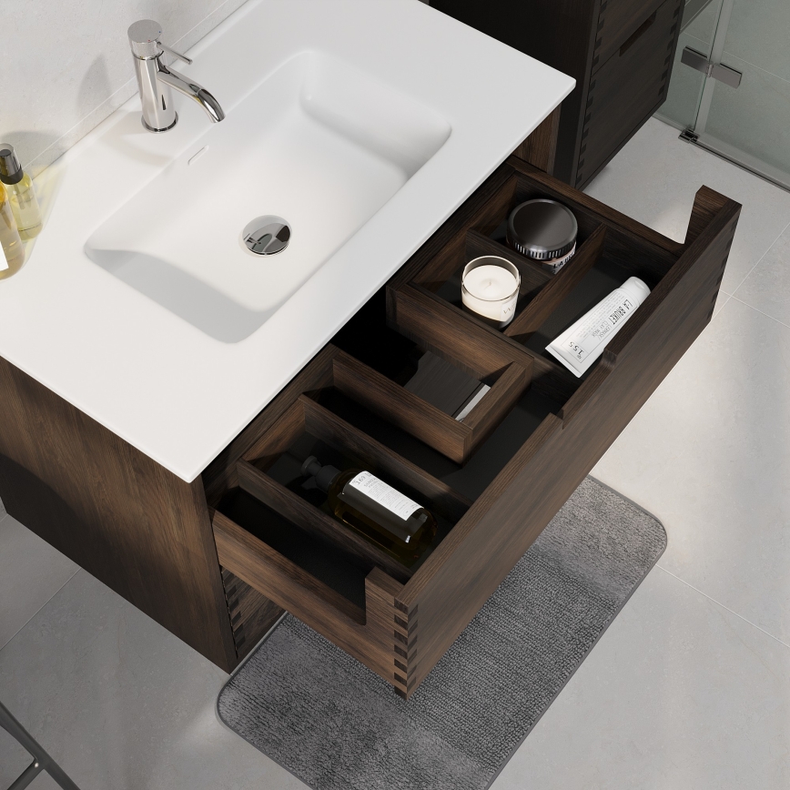 Mobile da bagno con lavabo GRIBSKOV 80 cm marrone/rovere/bianco