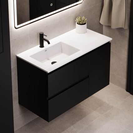 Mobile da bagno con lavabo HELSINKI 95 cm lato sinistro/nero