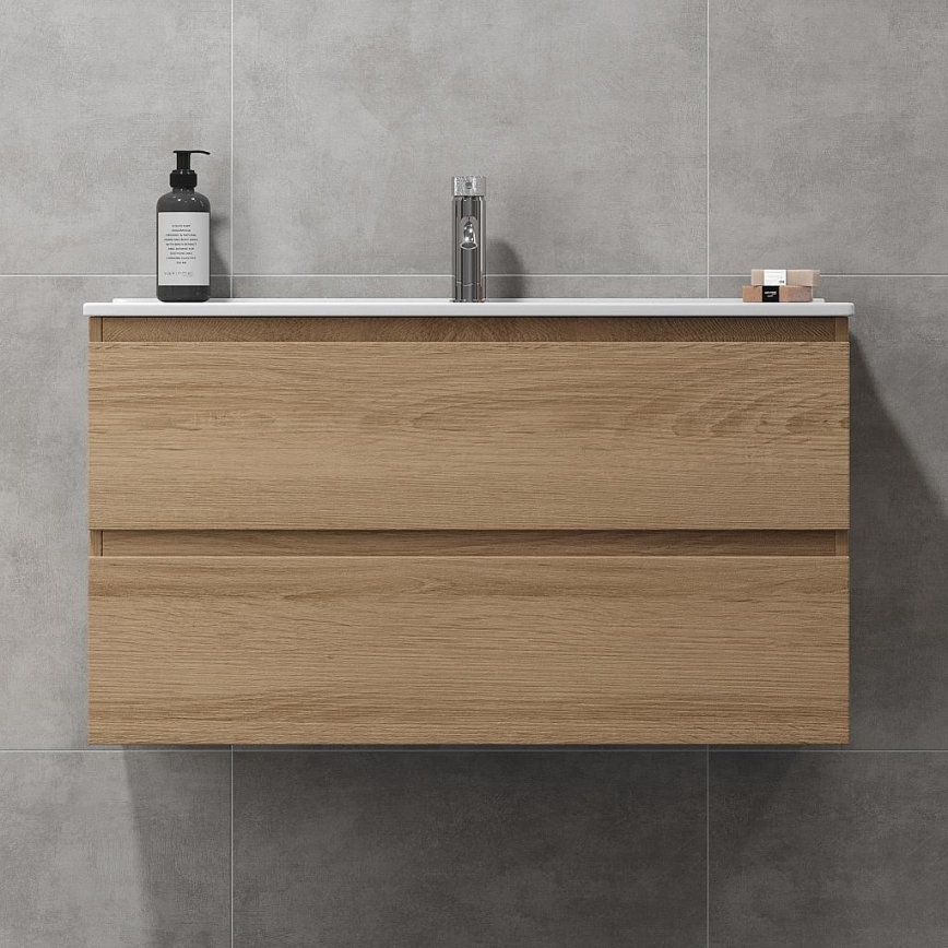 Mobile da bagno con lavabo HENRY 91 cm in rovere