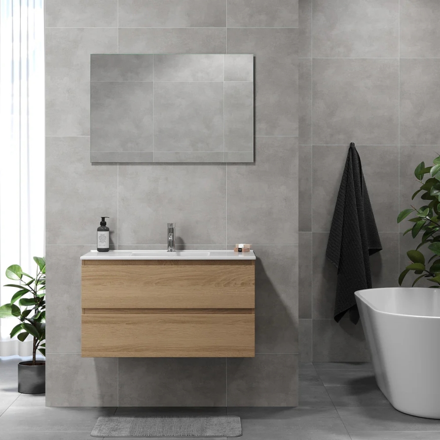 Mobile da bagno con lavabo HENRY 91 cm in rovere