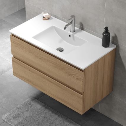 Mobile da bagno con lavabo HENRY 91 cm in rovere