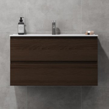Mobile da bagno con lavabo HENRY 91 cm, noce