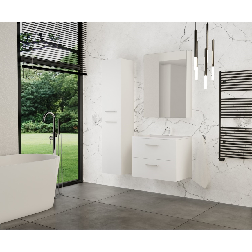 Mobile da bagno con lavabo KATE + armadietto con specchio + pensile da parete bianco