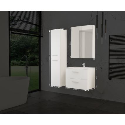 Mobile da bagno con lavabo KATE + armadietto con specchio + pensile da parete bianco