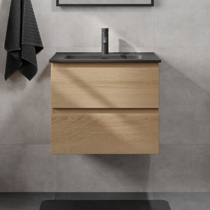 Mobile da bagno con lavabo KENWOOD 61 cm rovere/nero