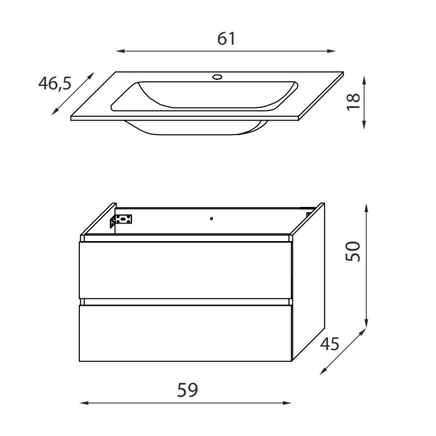 Mobile da bagno con lavabo KENWOOD 61 cm rovere/nero