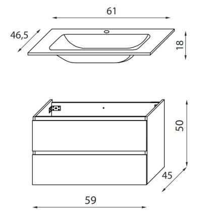 Mobile da bagno con lavabo KENWOOD 61x52x45 cm bianco/nero