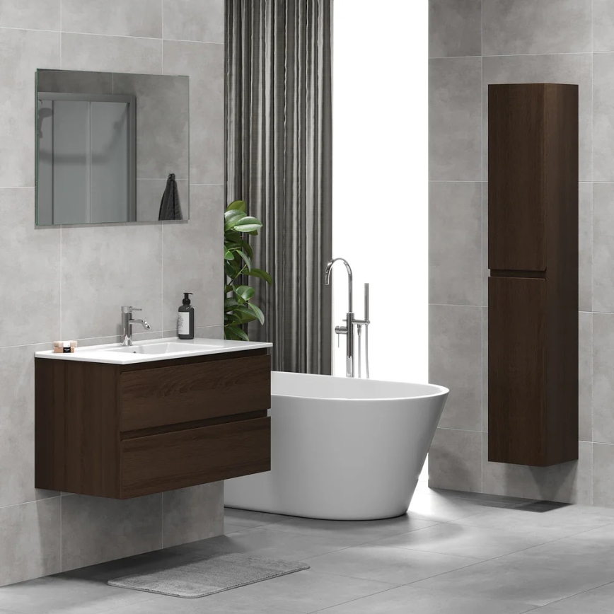 Mobile da bagno con lavabo KENWOOD 91 cm, finitura noce