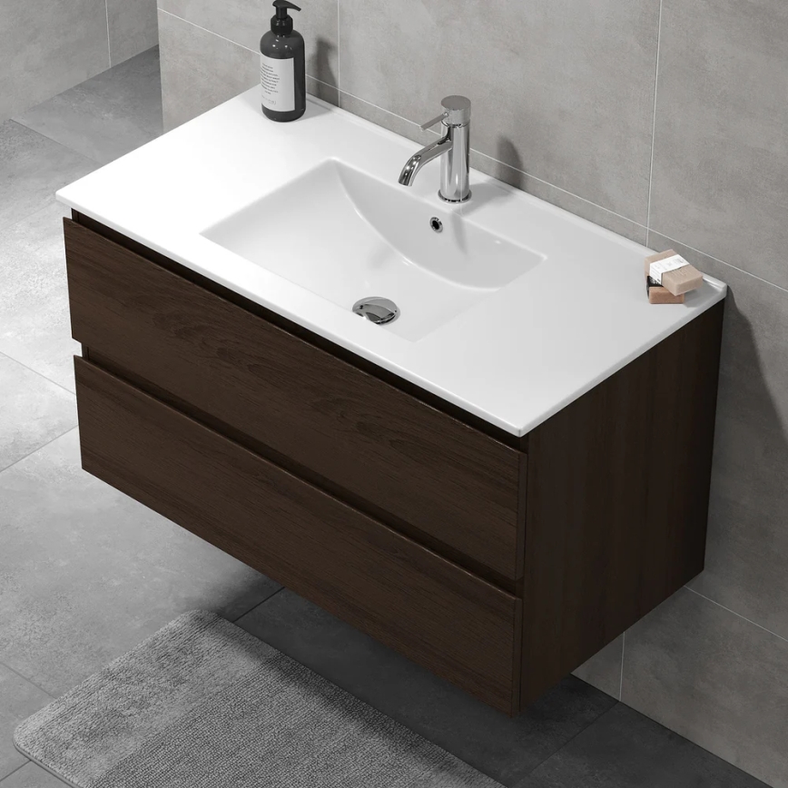Mobile da bagno con lavabo KENWOOD 91 cm, finitura noce