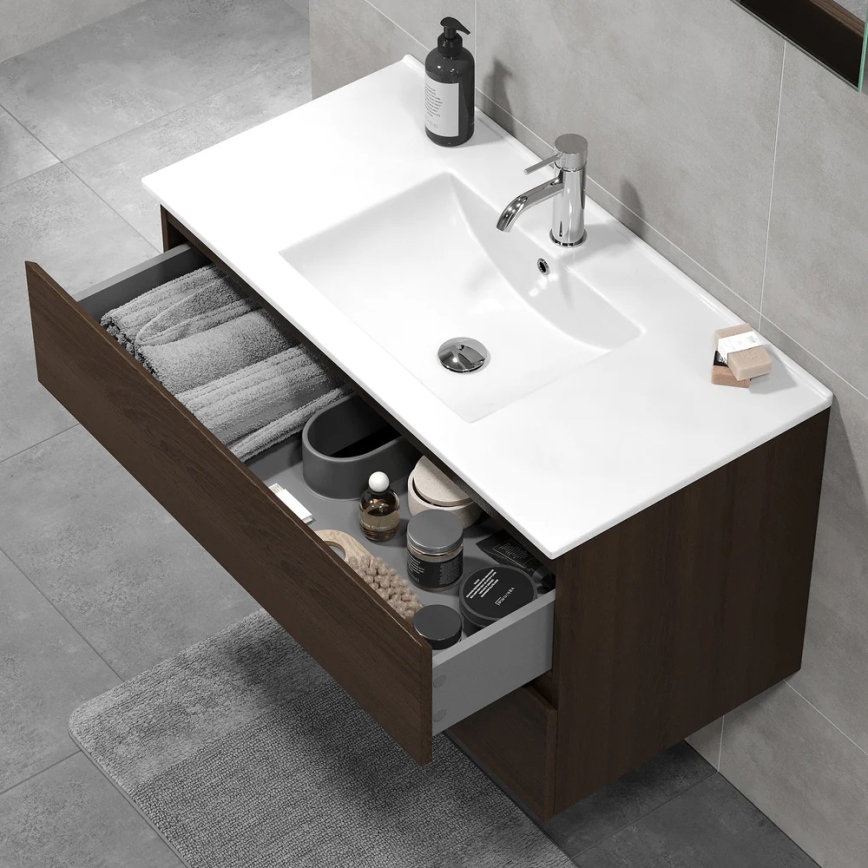 Mobile da bagno con lavabo KENWOOD 91 cm, finitura noce