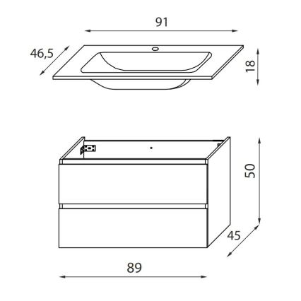 Mobile da bagno con lavabo KENWOOD 91 cm nero/bianco