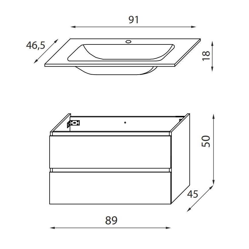 Mobile da bagno con lavabo KENWOOD 91 cm nero/bianco