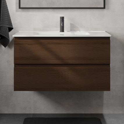 Mobile da bagno con lavabo KENWOOD 91 cm noce/bianco