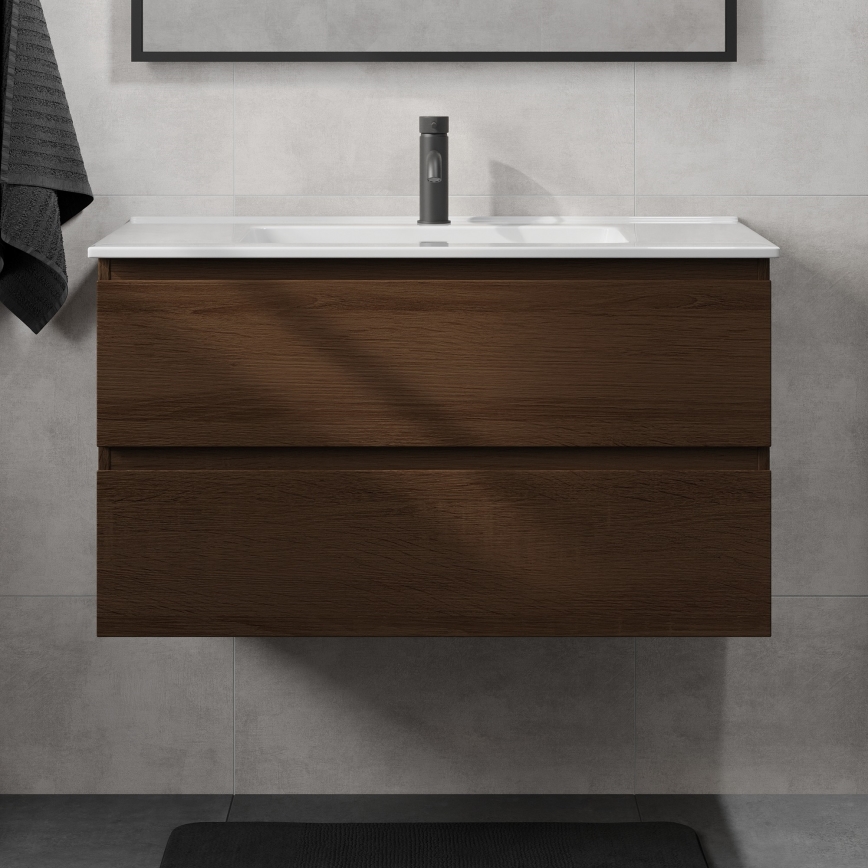 Mobile da bagno con lavabo KENWOOD 91 cm noce/bianco
