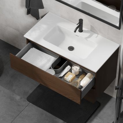 Mobile da bagno con lavabo KENWOOD 91 cm noce/bianco