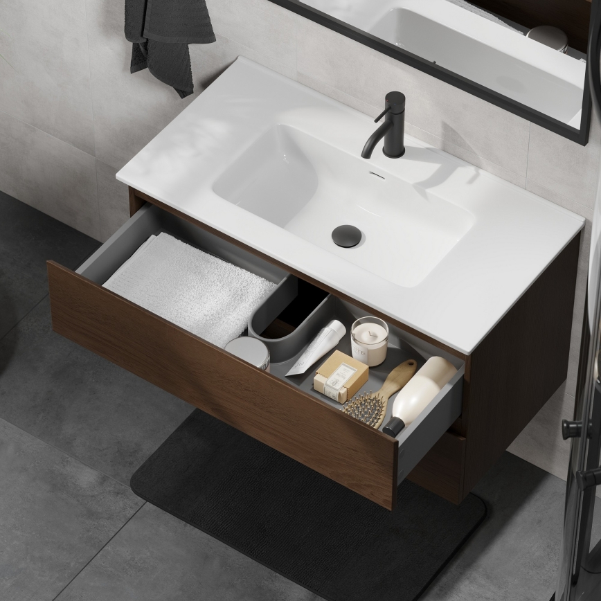 Mobile da bagno con lavabo KENWOOD 91 cm noce/bianco