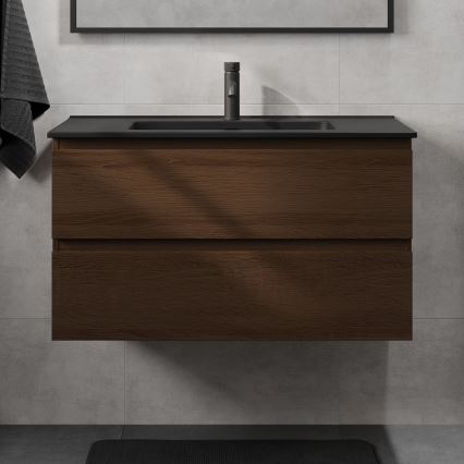 Mobile da bagno con lavabo KENWOOD 91 cm noce/nero