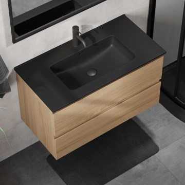 Mobile da bagno con lavabo KENWOOD 91 cm rovere/nero
