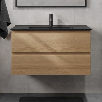 Mobile da bagno con lavabo KENWOOD 91 cm rovere/nero