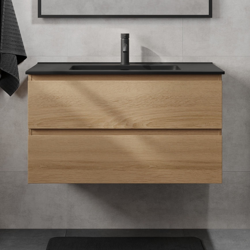 Mobile da bagno con lavabo KENWOOD 91 cm rovere/nero