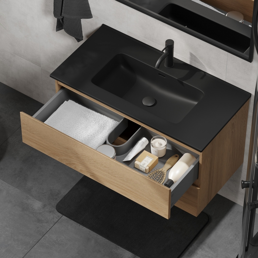 Mobile da bagno con lavabo KENWOOD 91 cm rovere/nero