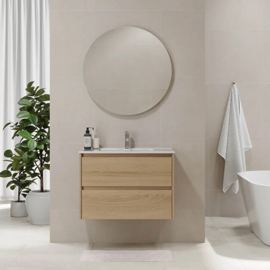 Mobile da bagno con lavabo MOLDE 80 cm, finitura rovere