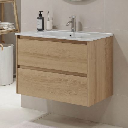 Mobile da bagno con lavabo MOLDE 80 cm, finitura rovere
