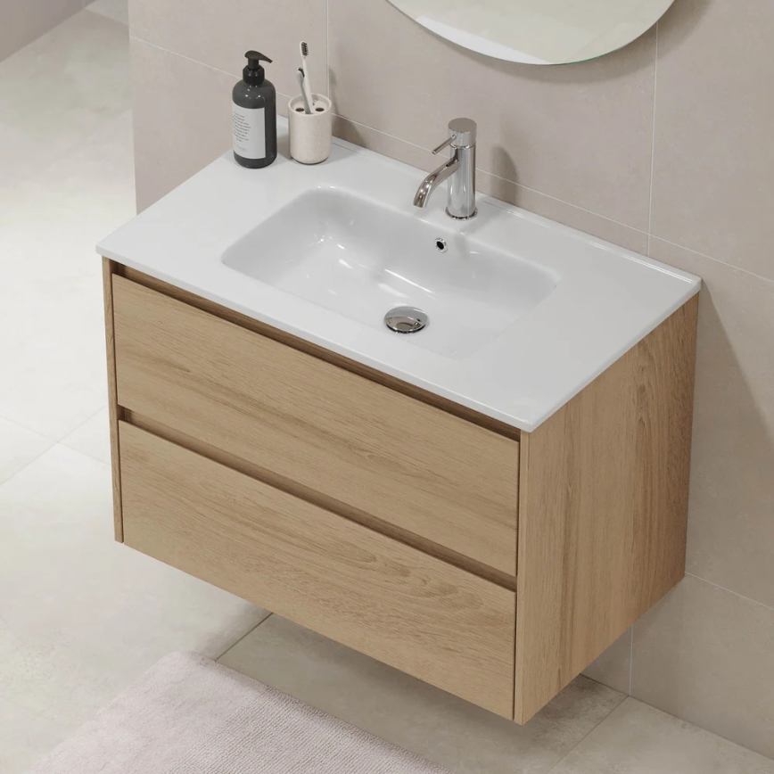 Mobile da bagno con lavabo MOLDE 80 cm, finitura rovere