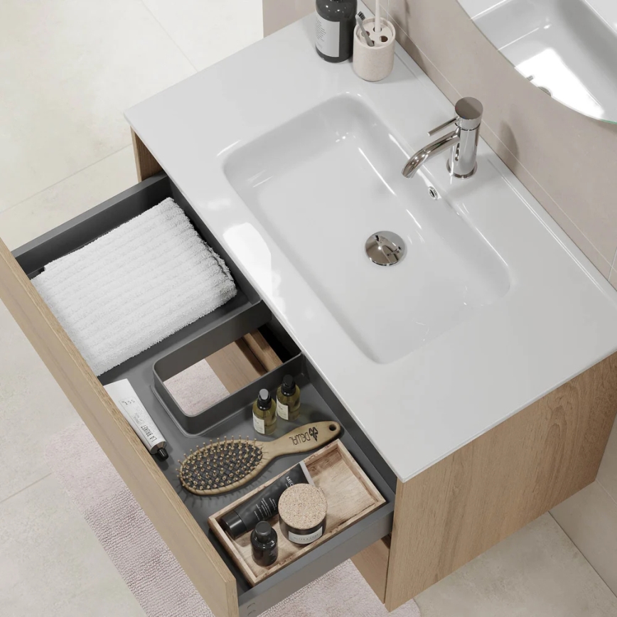Mobile da bagno con lavabo MOLDE 80 cm, finitura rovere