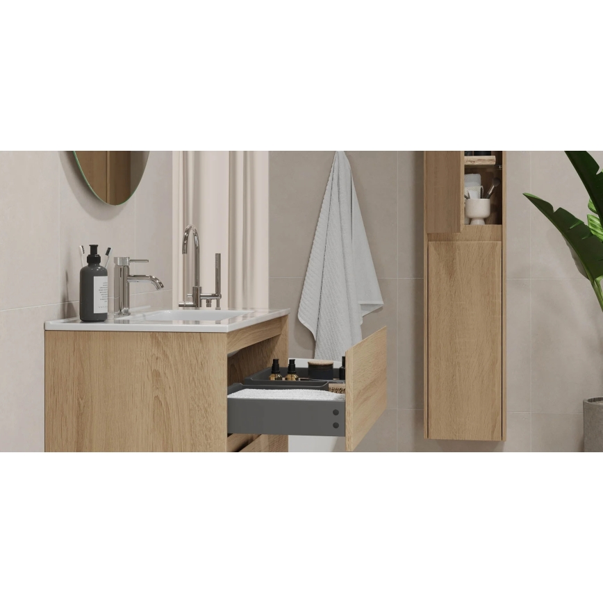 Mobile da bagno con lavabo MOLDE 80 cm, finitura rovere