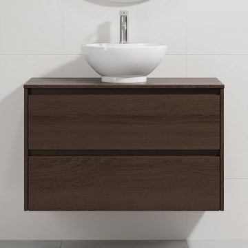 Mobile da bagno con lavabo TRONDHEIM/DRAMMEN 90x57x46 cm noce/bianco