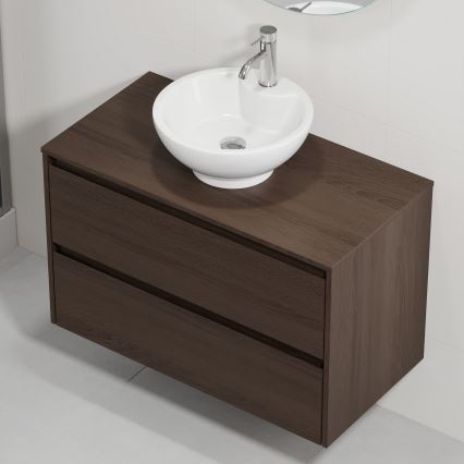 Mobile da bagno con lavabo TRONDHEIM/DRAMMEN 90x57x46 cm noce/bianco