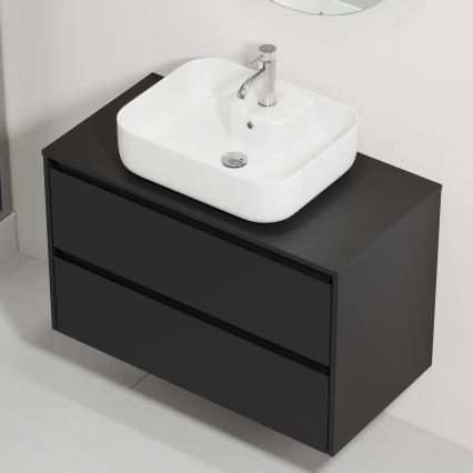 Mobile da bagno con lavabo TRONDHEIM/KRISTIANSAND 90x57x46 cm nero/bianco