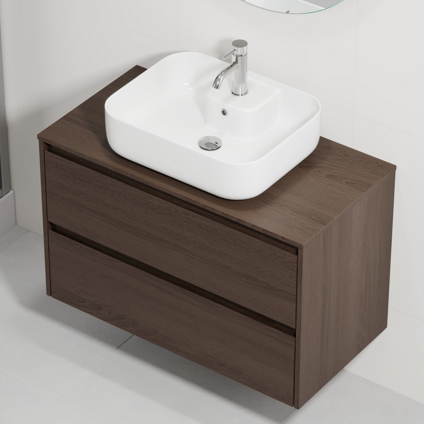 Mobile da bagno con lavabo TRONDHEIM/KRISTIANSAND 90x57x46 cm noce/bianco