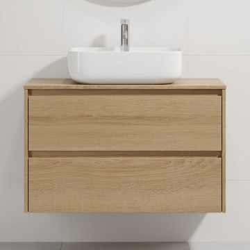Mobile da bagno con lavabo TRONDHEIM/KRISTIANSAND 90x57x46 cm rovere/bianco