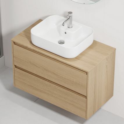 Mobile da bagno con lavabo TRONDHEIM/KRISTIANSAND 90x57x46 cm rovere/bianco