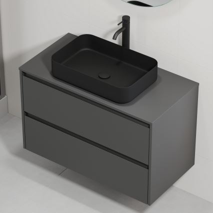 Mobile da bagno con lavabo TRONDHEIM/LJORDAL 90x57x46 cm antracite/nero