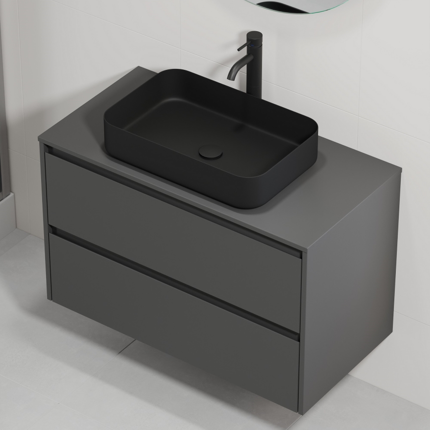 Mobile da bagno con lavabo TRONDHEIM/LJORDAL 90x57x46 cm antracite/nero