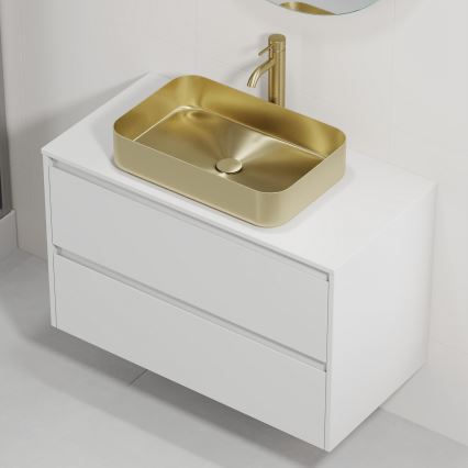 Mobile da bagno con lavabo TRONDHEIM/LJORDAL 90x57x46 cm bianco/ottone