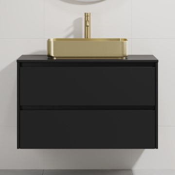 Mobile da bagno con lavabo TRONDHEIM/LJORDAL 90x57x46 cm nero/ottone