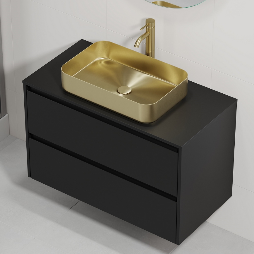 Mobile da bagno con lavabo TRONDHEIM/LJORDAL 90x57x46 cm nero/ottone