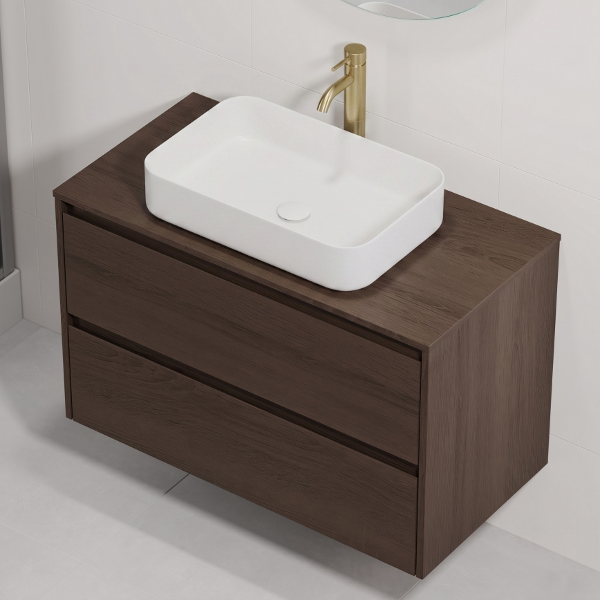 Mobile da bagno con lavabo TRONDHEIM/LJORDAL 90x57x46 cm noce/bianco