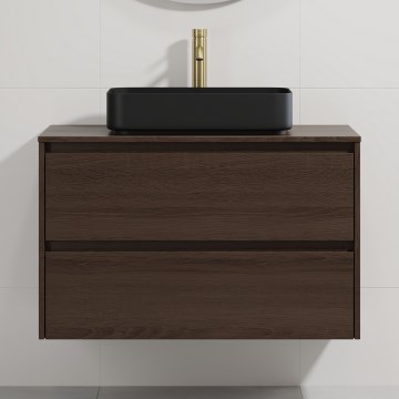 Mobile da bagno con lavabo TRONDHEIM/LJORDAL 90x57x46 cm noce/nero