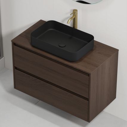 Mobile da bagno con lavabo TRONDHEIM/LJORDAL 90x57x46 cm noce/nero