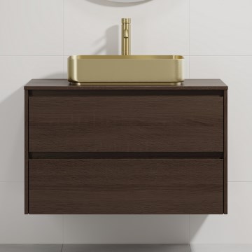 Mobile da bagno con lavabo TRONDHEIM/LJORDAL 90x57x46 cm noce/ottone