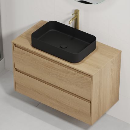 Mobile da bagno con lavabo TRONDHEIM/LJORDAL 90x57x46 cm rovere/nero