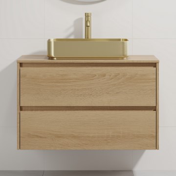 Mobile da bagno con lavabo TRONDHEIM/LJORDAL 90x57x46 cm rovere/ottone